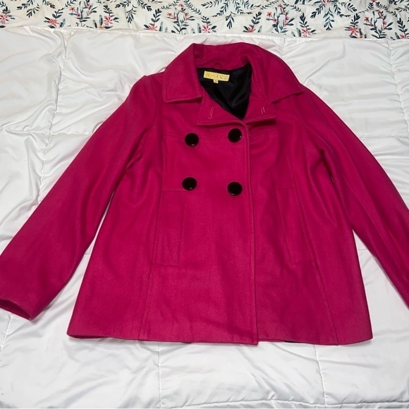 Vintage Wool Pea Coat Honee Pink Barbie Buttons Size Medium - Picture 1 of 8